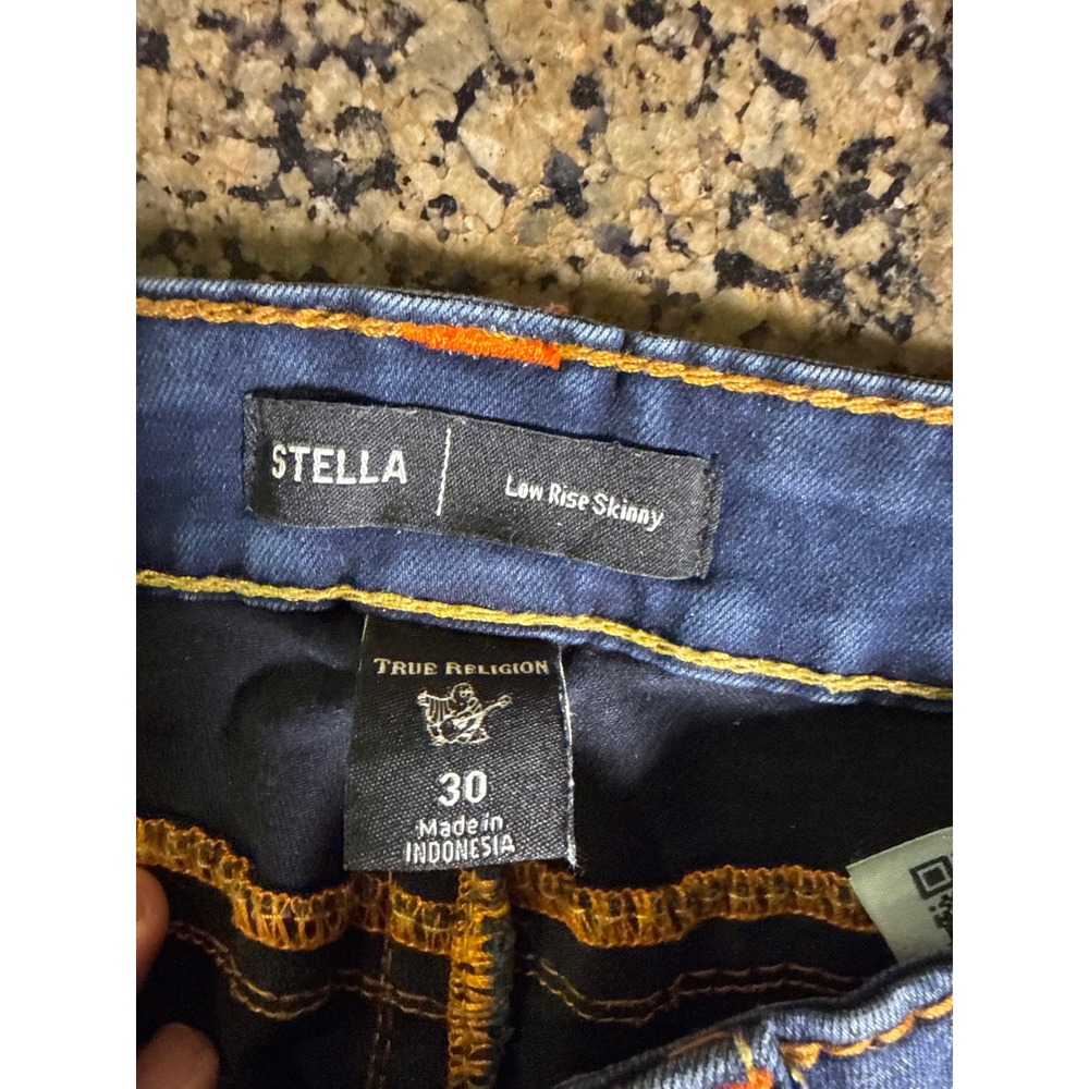 True Religion Stella Low Rise Skinny Jeans Dark Wash Contrast Stitch Size 30 - Picture 6 of 8